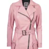 Women's Pink Belted Real Leather Jacket
