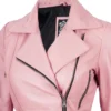 Women's Pink Belted Real Leather Jacket