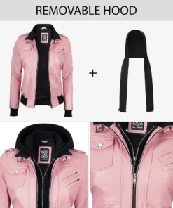 Womens Pink Bomber Leather Jacket