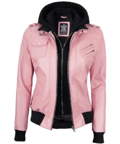 Womens Pink Bomber Leather Jacket