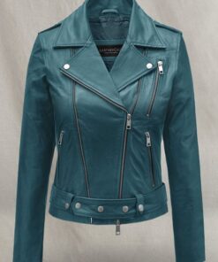 Womens Prussian Blue Washed Leather Jacket