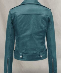 Womens Prussian Blue Washed Leather Jacket