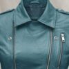 Womens Prussian Blue Washed Leather Jacket