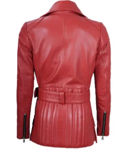 Women's Red Belted Real Leather Jacket