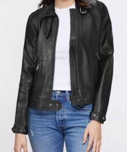 Women's Rugged Style Black Leather Jacket