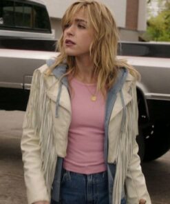 Womens Stylish White Fringed Leather Jacket