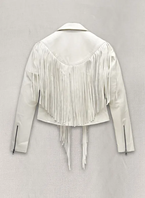 Womens Stylish White Fringed Leather Jacket