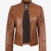 Women's Tan Brown Lambskin Leather Jacket