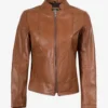 Women's Tan Brown Lambskin Leather Jacket