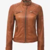 Women's Tan Cafe Racer Leather Jacket