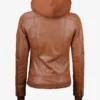 Womens Tan Wax Hooded Leather Jacket