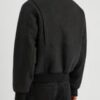 Classic Black Wool Bomber Jacket with Faux Fur Collar