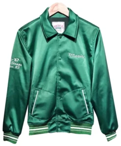 MaXXXine 2024 Mia Goth Green Satin Varsity Jacket