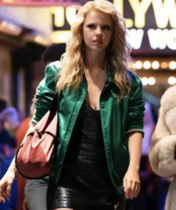 MaXXXine 2024 Mia Goth Green Satin Varsity Jacket