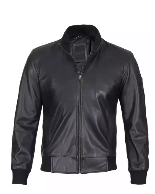 mens-black-cowhide-leather-bomber-jacket