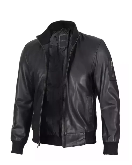 mens-black-cowhide-leather-bomber-jacket
