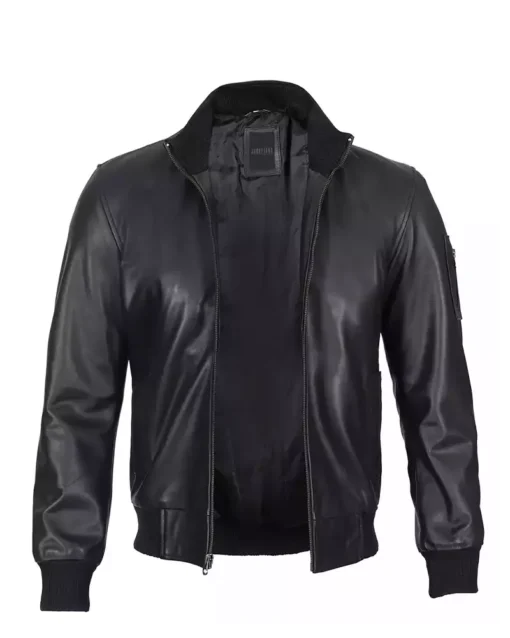 mens-black-cowhide-leather-bomber-jacket