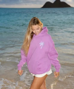Pink Palm Puff Everything Comes in Waves Açai Hoodie