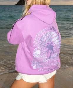 Pink Palm Puff Everything Comes in Waves Açai Hoodie